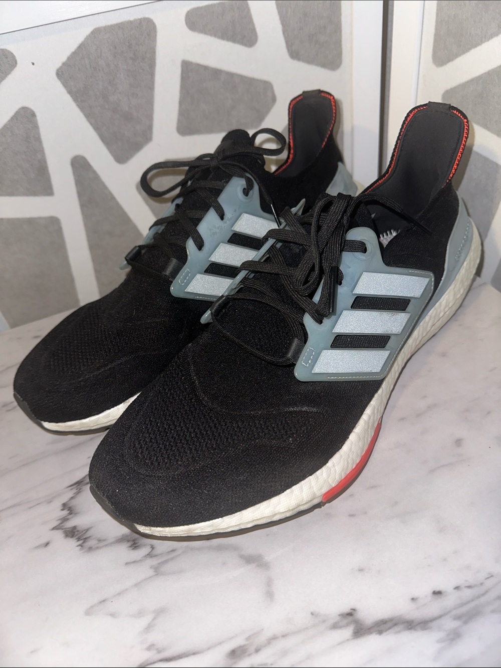 Adidas UltraBoost Black Knit Sneakers with Light Gray Cage Accents